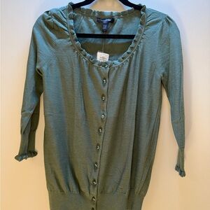 Banana Republic Green Ruffled Cardigan